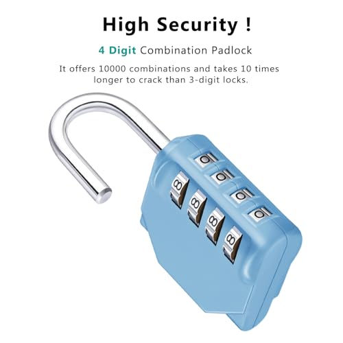 Image of ZHEGE Combination Lock for Locker, 4 Digit Resettable Combo Lock (Sky Blue) | Padlock for Gym, School, Gate, Door, Hasp and Storage