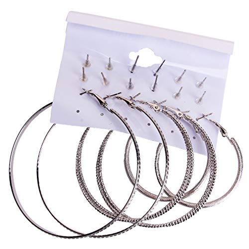 Jixing - Juego de 9 pendientes con forma de círculo geométrico y perlas de imitación, con forma de corazón, con diamantes de imitación As description plata