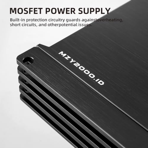 Image of Class D Monoblock Amplifier, 1 Ohm 2000W RMS, Aluminum Housing,Black | High-Efficiency Heat Dissipation,MOSFET Power Supply, LPF, Bass Boost & Remote Bass Control,10HZ-250Hz Frequency Response
