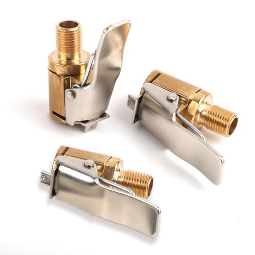 3pcs Tire Air Chuck with Clip Adapter, Brass Locking Tire Air Chuck Tire Inflator Nozzle Adapter Tire Air Chuck Adapter with Tire Valve Connector Threads No Air Leaks for Tire Pump Air Compressor
