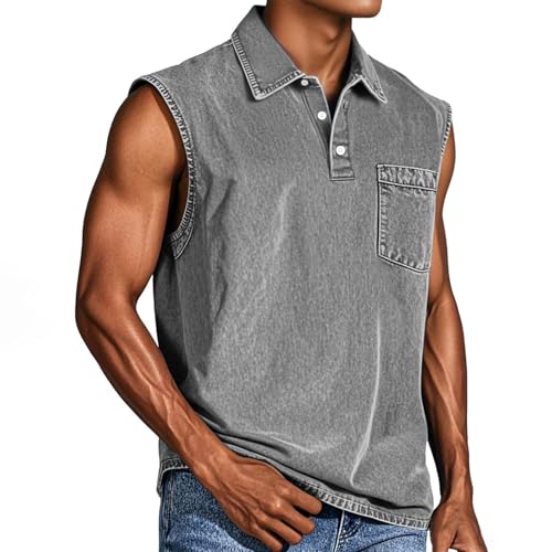 Mens Vintage Polo Shirts Sleeveless Distressed Washed Western Tank Tops Big Tall Loose Fit Casual Summer Beach Tees