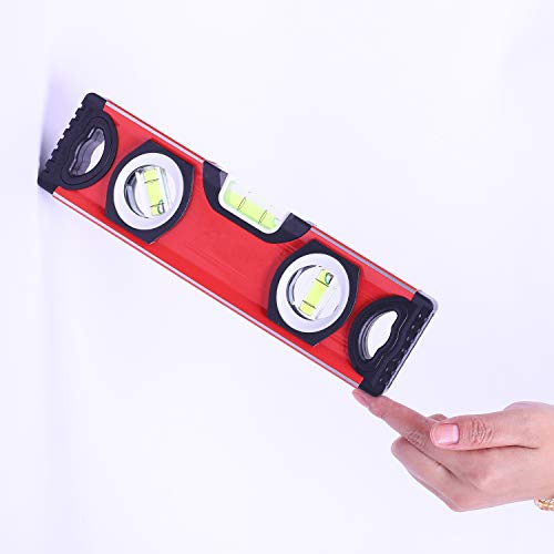 Torpedo Level, Spirit Level 3 Bubble Plumb/Level / 45 Degree Level Degree Torpedo Magnetic Level Bubble Measuring Tool (9inch, Red)