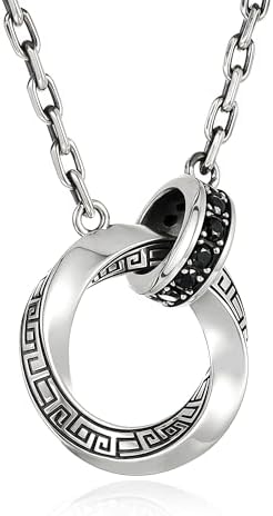 BRAYEG Möbius Strip Men's Necklace, Double Ring Black Onyx Pendan...