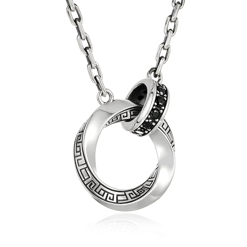 BRAYEG Mbius Strip Mens Necklace Double Ring Black Onyx Pendant Necklace for Men Silver Interlocking Circle Mens Necklaces holiday Jewelry Gift for Him Boyfriend Husband (22+2Inchs)