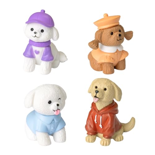 KARLOR Mini Hunde Figuren Set, 6 Stück Welpen Figur, modische Welpen in süßer Kleidung,Teddy Golden Retriever Bichon Malteser Haustiere Figur Tier-Ornamente Sammlungsstück Geschenk Desktop Deko