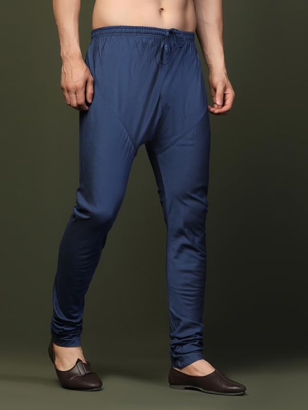 Kisah Men's Churidar, Navy Blue Solid Cotton Blend (42)