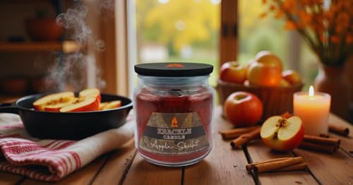 Image of Krackle Apple Skillet Scented Candle | 16oz Jar | Long Burn | Apple, Cinnamon, Nutmeg & Brown Sugar | Wooden Krackle Wick | Cozy Fall Candle for Home or Gifting