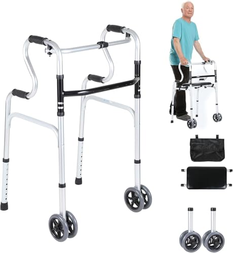 Vexorium Klappbare gehhilfe für senioren, Aluminium gehbock mit 2 Lenkrollen, gehhilfe erwachsene höhenverstellbar, Rutschfest Stabil Gehgestell, Gehwagen Bis 180 kg, Ergonomische, Silber Vexorium Klappbare gehhilfe für senioren, Aluminium gehbock mit 2 Lenkrollen, gehhilfe erwachsene höhenverstellbar, Rutschfest Stabil Gehgestell, Gehwagen Bis 180 kg, Ergonomische, Silber