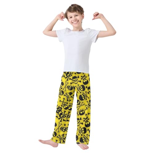 ZZXXB Pirate Skull Pattern Boys Long Pants Soft Trousers Elastic Waist Kids Lounge Bottoms with Pockets S-XL2