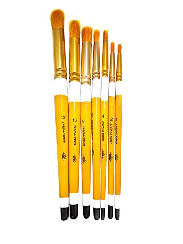 Image of Definite Wooden Yellow Handle Paint Brush Sets for Beginners & Intermediate (Indian Brushes) (Taklon Bristles, Stencils)