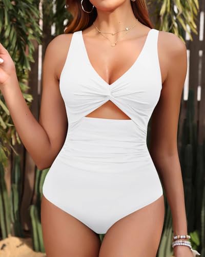 Tempt Me Women One Piece Swimsuits Tummy Control Cutout Bathing Suits Ruched V Neck Twist Front Swimwear4
