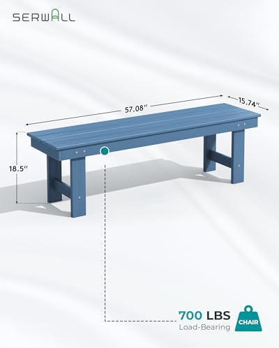Image of SERWALL Patio Dining Table and Bench Set for 6, Blue