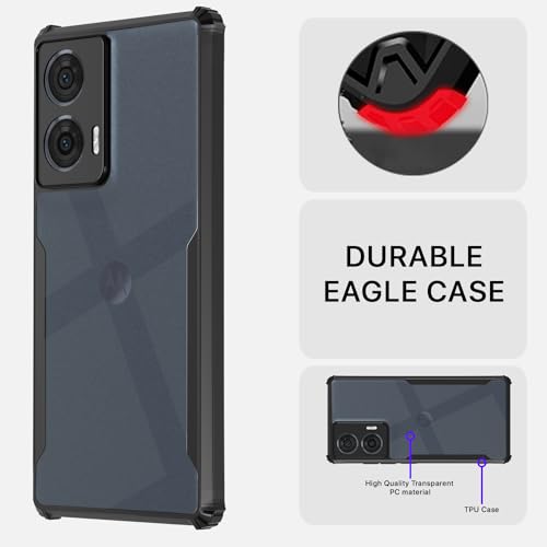 Image of Pikkme Motorola Moto Edge 50 Fusion 5G / Motorola Moto G96 5G Back Cover | Crystal Clear Transparent Back | Ultra Hyrbid | Full Camera Protection | Raised Edge | Bumper Back Case (Black)