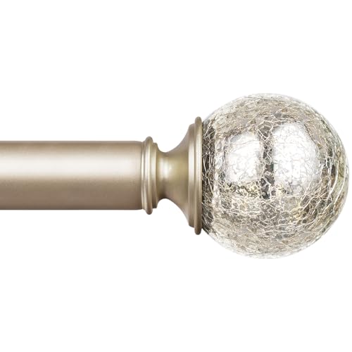 KAMANINA Curtain Rods for Windows 32 to 144 Inches (2.6-12ft), Adjustable Champagne Gold Curtain Rod 66 to 144 Inches, 7/8 Inch Decorative Rod with Crackle Glass Finials