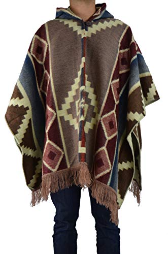 Handmade Ecuadorean Alpaca Wool Poncho, Brown Otavalo Pattern â€¦