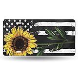 Sunflower and Black American Flag Novelty Aluminum Front License Plate Cover Durable and Strong...