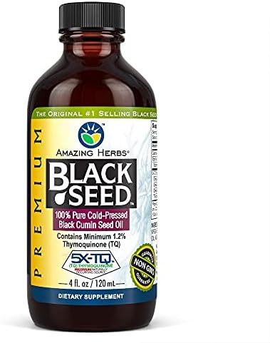 Amazing Herbs Premium Black Seed Oil - Cold Pressed Nigella Sativa Aids in Digestive Health, Immune Support, Brain Function, Joint Mobility, Gluten Free, Non GMO - 4 Fl Oz
