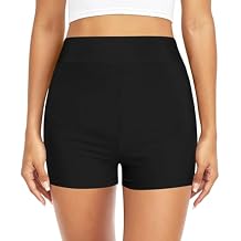 DOMIKING Solid Color Womens Swim Shorts High Waisted Bathing Suit Bottoms Boy Shorts Bottom with Liner