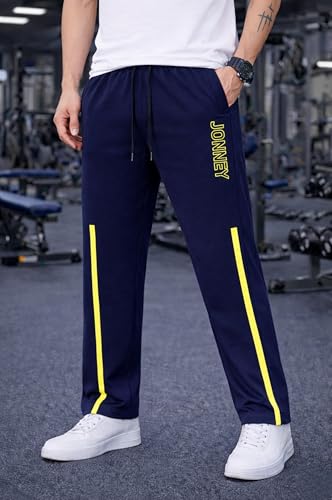Image of Mack Jonney Men's Track Pants with Neon Yellow Side Stripe | Regular Fit Gym & Sports Lower | Activewear Training Joggers with Drawstring-M7961