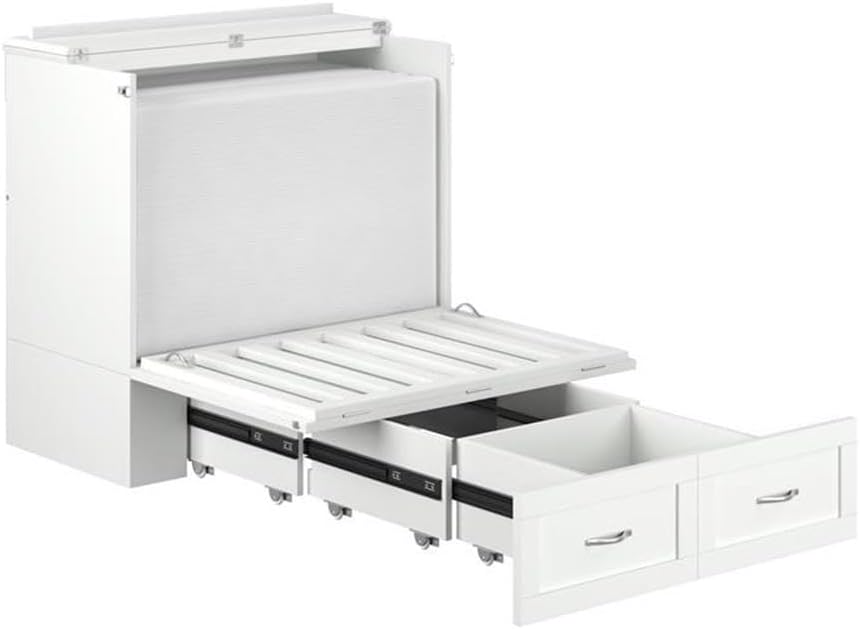 BOWERY HILL Twin XL Size Murphy Bed in Wood, with Storage and Charging Station in White, No Box Spring Needed, Easy Assembly, Up to Weight Capacity