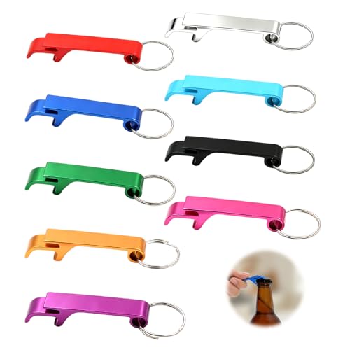 Kluz Lot de 9 Ouvre Bouteille Personnalisé Porte Clé Décapsuleur en Aluminium Multicolore, Mini Ouvre Bouteille de Poche avec Anneau Métal pour Clés, Mariage, Fête, Cadeaux et Goodies