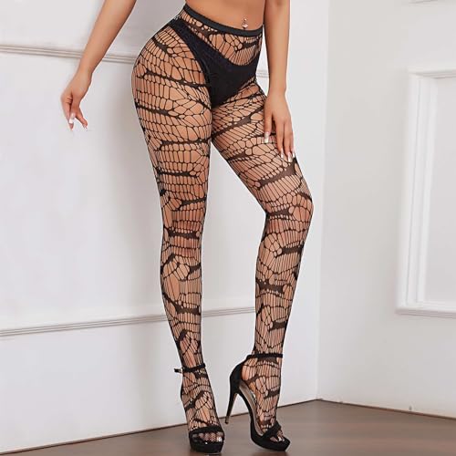 deladola Fishnet Stockings Women Patterned Fishnets Tights Black Flame Mesh Stocking2