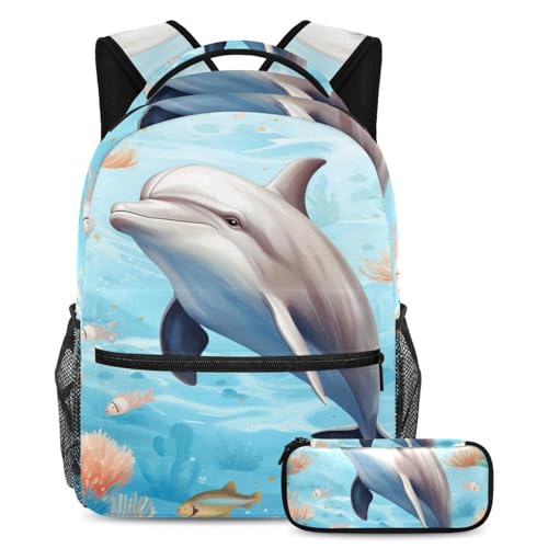 Cartables avec trousse motif baleine Fun Seaworld grand format pour adolescents