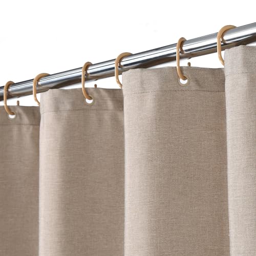 LinTimes Hotel Luxus Flachs Leinen wie 240GSM schwerer Stoff Duschvorhang mit Haken waschbar,Taupe,150x200 cm