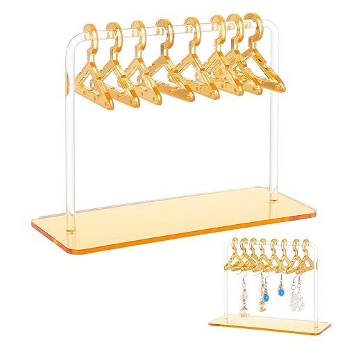 WEBEEDY Earring Display Rack with 8pcs Earring Hangers, Acrylic Dangle Earring Stand Holder Organizer Mini Clothes Hanger Jewelry Organizer Stand for Jewelry Retail Show Personal Exhibition, Gold