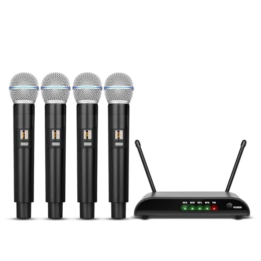 Micrófonos inalámbricos de karaoke Depusheng R4-Pro, sistema profesional de micrófono de mano de 4 canales, micrófono metálico dinámico para karaoke, iglesias, karaoke en casa, reuniones, fiestas, DJ,