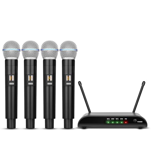 Micrófonos inalámbricos de karaoke Depusheng R4-Pro, sistema profesional de micrófono de mano de 4 canales, micrófono metálico dinámico para karaoke, iglesias, karaoke en casa, reuniones, fiestas, DJ,