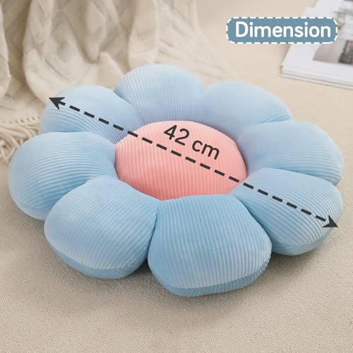 Image of HOKIPO Flower Pillow Fluffy Soft Decorative Throw Pillow Seating Cushion Plush Pillow for Sofa Couch Bed Nursery Props - 42 cm, Soft Blue (AR-6234-BLU)