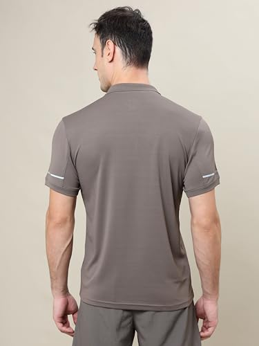 Image of TECHNOSPORT Men's Solid Slim Fit Polo Collar T-Shirt TECHNOCOOL+ Half Sleeve Button Polyester for Gym Running Workout UPF50+ Anti Odour