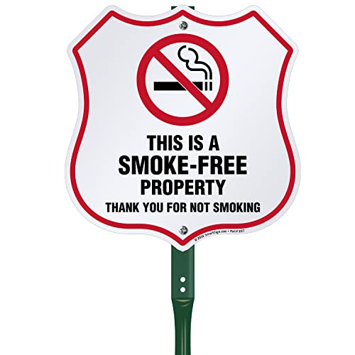 SmartSign This is A Smoke Free Property Sign, Thank You for Not Smoking Sign for Yard by SmartSign | 21” Tall Aluminum Sign & Stake Kit, Easy Installation