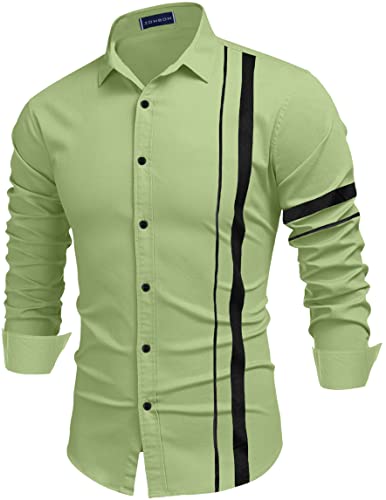 Image of Zombom Men Cotton Polyester Blend Regular Fit Striped Full Sleeve Casual Shirt