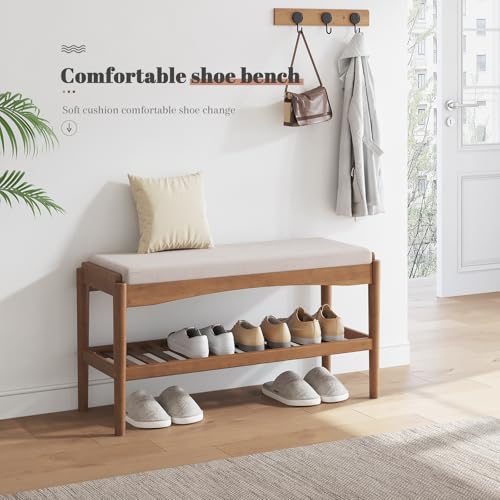 STDDRE-Shoe-Bench-Entryway-Bamboo-2-Tier-Shoe-Rack-with-Cushion-Padded-Seat-Shoe-Bench-Organizer-Stable-for-Entry-Hallway-Living-Room-Bedroom-Closet-315-114-165IN-Brown-Beige