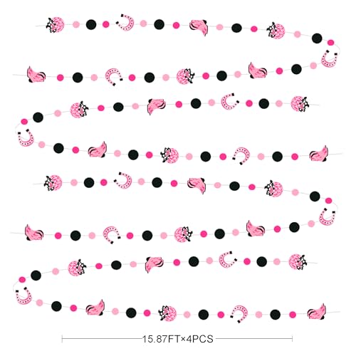 Image of Western Cowgirl Party Decorations Hot Pink Black Circle Dot Garland Streamer for Last Disco Let's Go Girls Retro Horse Rodeo Theme Bachelorette Birthday Engagement Hen Party Decorations Supplies