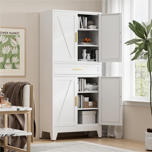 Image of LCAOPC 71 inch Tall Pantry Storage Cabinet with Drawer and Adjustable Shelves, Freestanding Tall Kitchen Cupboard Storage Cabinet for Kitchen,Dining Room, Living Room, White