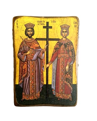 Iconsgr Hölzerne griechisch-christlich-orthodoxe Holz-Ikone des Heiligen Konstantin und Helen / A0