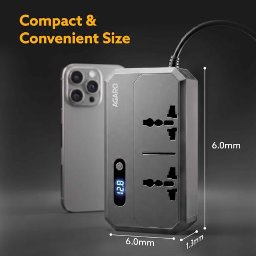 Image of AGARO Elite 200W Car Power Inverter, 7-in-1 Converter with PD36W Type-C, QC3.0 30W USB-A, 2 AC Outlets, Car Outlet, Master Switch & LCD Display for Laptops & Phones