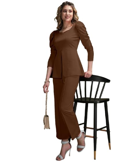 Polished Polyester Cord Set for Women with Short Sleeve Top and High-Waisted Pant Combo-picture-40