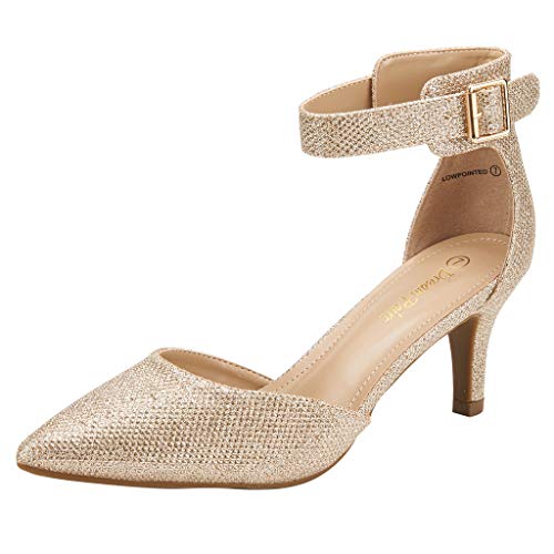 DREAM PAIRS Kitten Heel Low Heel for Women Closed Pointed Toe Pumps Wedding Party Sexy Dress Shoes Lowpointed 5 Gold/Glitter