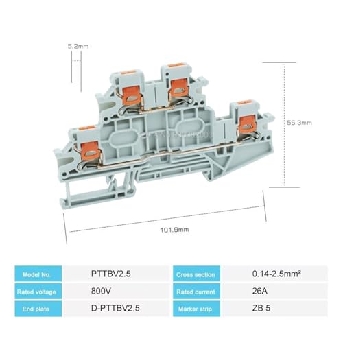 Bloque de terminales PTTBV 2.5 de inserción lateral para duplicar espacio en riel DIN 3