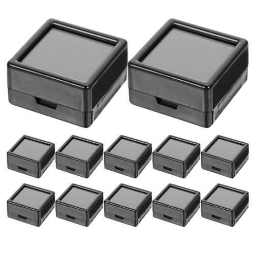 Veemoon 12 Piezas Caja Organizadora Compacta para Anillos de Compromiso y Piedras Preciosas con Ventana Acrílica Negra, Diseño Rectangular Elegante para Exhibición y Viaje
