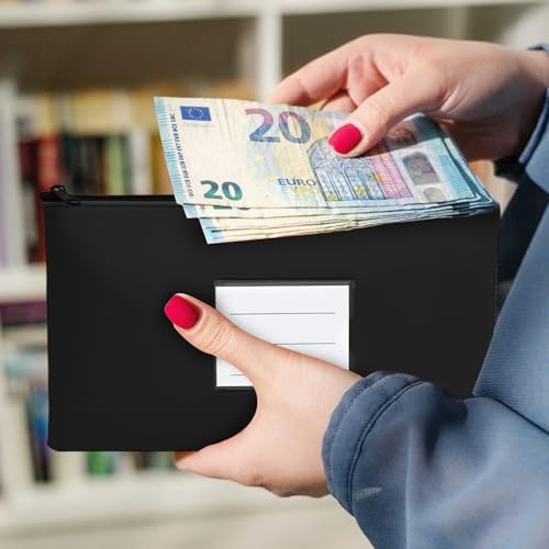 6 Stück Geldtaschen Banktasche 28 X 15,5 cm, Schwarz Geldtasche aus Kunstleder Geldscheine Aufbewahrung Wasserdicht A5 Dokumentenmappe Geldmappe mit Reißverschluss und Fenster