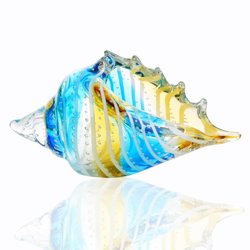 Blown Glass Conch Shell Statues Ocean Art Sea Decor Crystal Seashell, Glass Conch Ocean Gifts for Women Mom Friends for Annversary Birthday Christmas