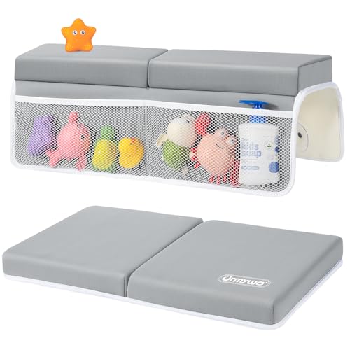 Image of URMYWO Bath Kneeler and Elbow Rest Pad Set - 1.5" Thick Baby Bath Kneeler Pads with Toys Organizer, Anti-Slip Cozy Knee & Arm Support Bathtub Mat, Quick Dry Kneeling Pad for Baby Bath Time