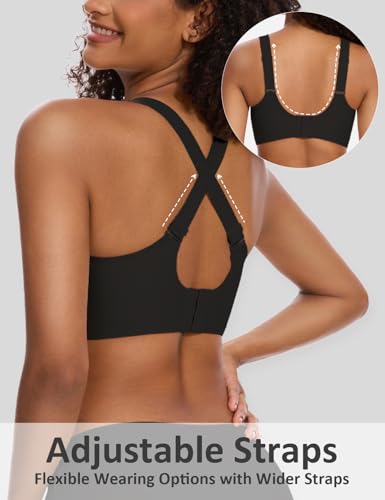 Image of Vinfact 2 Pack Womens V Lace Wireless Seamless Bras No Underwire Comfort Push Up Bras Supportive Full Coverage Bralettes T Shirt Bra, Black&Nude, M