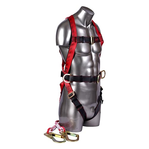 Image of KARAM Full Body Safety Harness (Class P) with Waist Belt for Fall Arrest & Work Positioning with Double Lanyard & Hook | Construction Harness & Fall Protection | PN17(PN206D)(PP)(000 131)(2.0M)