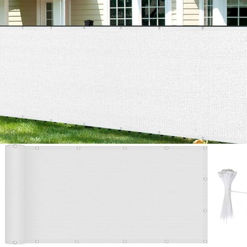 GUOJUN Pantalla Privacidad Balcón 115 x 660 cm Hdpe, Protección UV, Resistente Al Viento Malla de Ocultación Protección de Privacidad para Exterior Jardín, Blanco